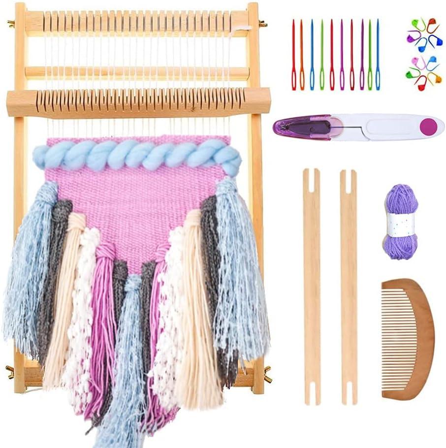 Wooden Multi-Craft Weaving Loom Large Frame to Handcraft for Kids and Beginners,15.7 11.8in/ 40 x 30cm with 10 PCS Knitting Stitch Markers + 10 PCS Plastic Needles + 1 PCS Scissors