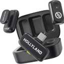 Hollyland Lark A1 Wireless Microphone for iPhone 17/16/15 & Android, 48kHz/24-bit, 3-Level Intelligent Noise Cancel, Mini Mic for YouTube, Podcast, Vlogging (Black, 2TX + USB-C RX + Charging Case)