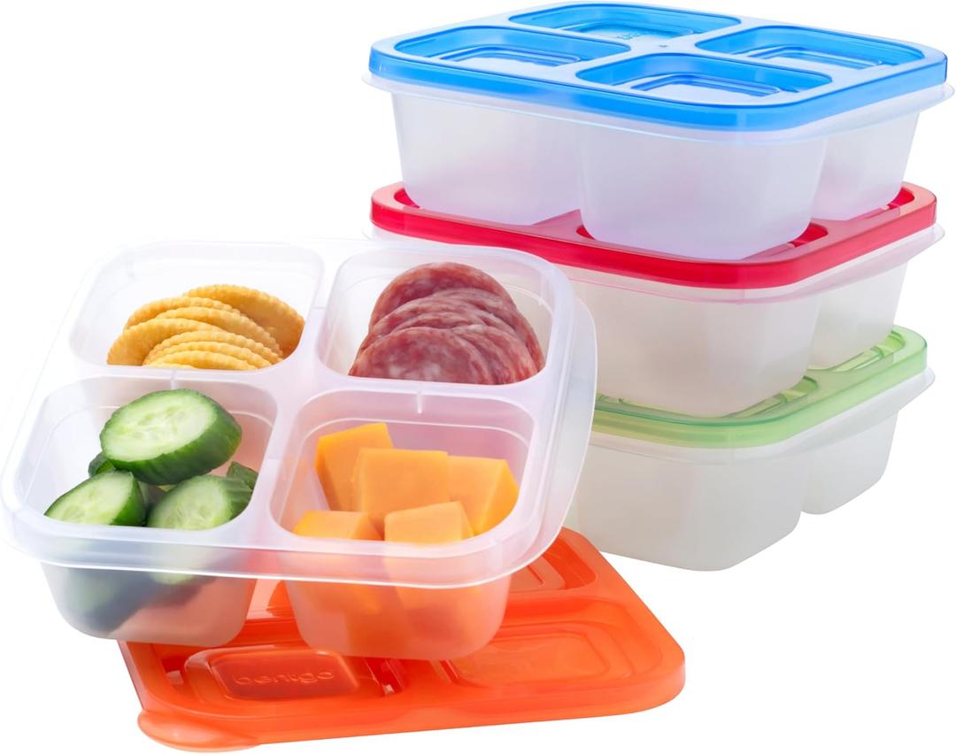 Bentgo Easyboxes 4-Compartment Snack Containers - 8-Piece Set with 4 Trays & 4 Custom-Fit Lids to Seal in Freshness - Reusable Food Storage & Meal Prep Bento BPA-Free Containers (Classic 4-Pack)