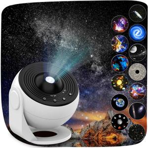 Galaxy Projector Pro, 13 in 1 Home Planetarium Galaxy Projector for Bedroom, Star Projector Galaxy Light with Timer, Adjustable Focus Night Light Projector (White / Black)