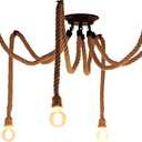 6 Head 2M Vintage Hemp Rope Light E26/E27 Base, Pendant Ceiling Light Lamp,Retro Style for Dining Hall Restaurant Bar Lighting(Bulb not Included)