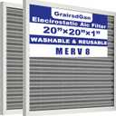 (2 Pack) 20x20x1 Reusable Air Filter, Washable Filter, Electrostatic, MERV 8, Lasts a Lifetime-HVAC AC Furnace Systems Air Filter (Actual Size: 19.75x19.75x0.82Inch)