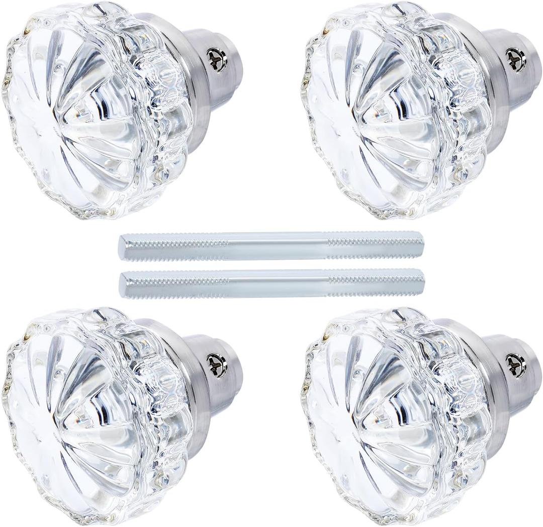 AKRILANE Mortise Glass Door Knobs Antique Crystal Vintage Style Knob Set with Spindle Antique Doorknobs for Interior Doors - Satin Nickel