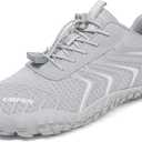 UBFEN Water Shoes Aqua Swim Shoes Mens Womens Beach Sports Quick Dry Barefoot for Boating Fishing Diving Surfing (Z1 Light Gray) Size 4