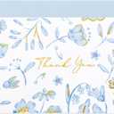 Crisky Blue Floral Gold Foil Thank You Cards Bulk with Envelopes, 50 Pack 4X6 Inch Wildflower Thank You Greeting Notes for Bridal Shower, Wedding, Birthday, Baby Shower, Graduation, Business