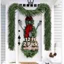 Christmas Cedar Garland Realistic with Lights - 2 Pack Cypress Decorations 12ft for Mantle Lighted Faux Pine Garlands for Home Indoor Stairs Railing Fireplace 12 Ft Outdoor Prelit Door Decor