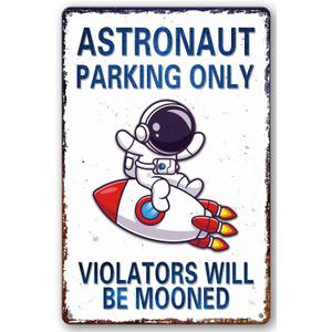 Perfect Space Gifts for Kids - Astronaut Parking Only Sign - Outer Space Themed Decor for Boys Room | Fun Space Poster for Kids Wall Art, 8 x 12 Inch (936) (Vintage)