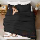 FUANNA Queen Comforter Set Black, 3 Pieces Ruffle Queen Bed Set, Fluffy Bed in a Bag Queen for All Seasons, Shabby Chic Bedding Comforter Sets with 1 Lightweight Comforter & 2 Pillowshams