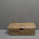 Cable Management Box, Water Hyacinth Organizer Box, Durable Rattan Cable Organizer, with 2 Open Slots for Home Office Desk Computer TV Wires USB Hub Power Strip, Handmade Rattan Cord Organizer Box