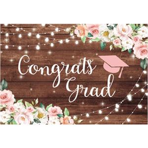 Funnytree 82" x 59" Congrats Grad Backdrop Flower Wood Board Class of 2026 Graduation Background College Prom Party Event Decor Banner Portrait Photobooth Cake Table Selfie Prop Studio Photography, 82 x 59 in