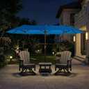 15FT Double Sided Patio Umbrella with Base Included, Double Sided Outdoor Market Umbrella with Flexible Fiberglass Ribs, UV-Blocking Extra Large Umbrella for Garden, Pool, Deck, Royal Blue