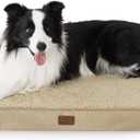 Bedsure Dog Beds Large Sized Dog - Comfy Flat Pet Beds with Removable Washable Cover, Orthopedic Egg Crate Foam Puppy Mat, Suitable for Pet Up to 65 lbs (36"L x 27"W x 3"Th, Khaki)