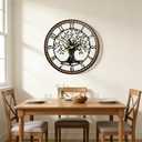 Wall Clock,32" Large Wall Clock for Living Room Decor,Tree of Life and Wooden Frame Design,Non-Ticking Battery Operated,for Dining Room,Bedroom,Kitchen,Office Arabic Decoration