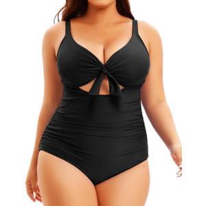 Aqua Eve Plus Size One Piece Swimsuit for Women Tummy Control Bathing Suit Cutout Swimwear Black 16W