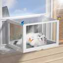 Cat Window Box Catio, Outdoor Indoor Cat Enclosure with Clear Panels, Mesh Sides & PVC Curtain, Universal Window Perch for Windows 25"43", Window Catio for Sunbathing, Napping & Overlooking,Grey