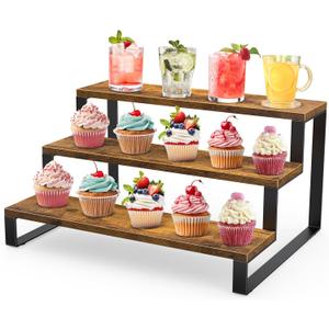 ELITEROO Wooden Display Riser Stand, 3 Tier Display Risers, Tiered Cabinet Organizer, Widened Display Rack Shelf Kitchen Counter Shelf for Makeup Perfume Figure Dolls Collection Condiment Candles