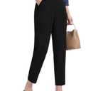 Houmous Womens Cotton Barrel Pants Stretch Lounge Golf Travel Casual Slacks Belt Loops Pockets (26" Inseam, Black, X-Large)