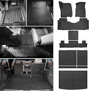 Cargo Liner with Floor Mat Fit for 2021-2025 Chevy Suburban/GMC Yukon XL 3rd Row Cargo Mat TPE Trunk Mat Floor Liner for Chevrolet Suburban Accessories(Cargo Mat+Seat Back Cover+Floor Mat)