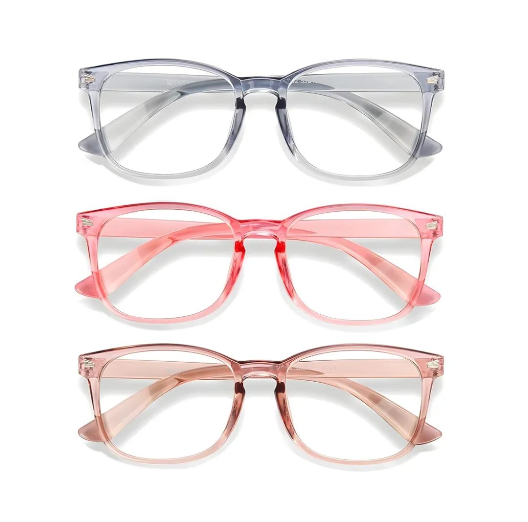 Blue Light Glasses for Woman Men | 99% Blue Light Blocking Glasses for Computer Gaming TV Phone Screen Square Frame | Anti Eyestrain & UV Glare Protection - 3 Pair