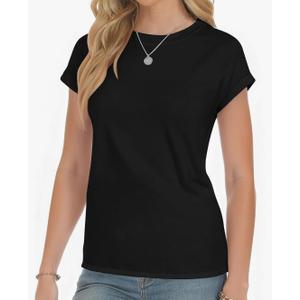 YOGINGO Short Sleeve Shirts for Women Crew Neck Tee - Fashion Summer Spring Cap Sleeve Tops for Women L 2Pack