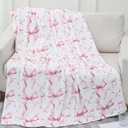 Pink Bow Throw Blanket, Flannel Throw Blanket Cute Preppy Room Decor Aesthetic Soft Lightweight Bow Stuff for Home Bed Sofa Couch Women Friends Gifts, 50 x 60 Inch (Pink)