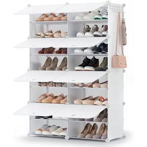 SONGMICS Shoe Rack Organizer, 8-Tier Shoe Storage Cabinet for Closet and Entryway, Holds 32 Pairs of Shoes, Adjustable, Cloud White ULPC034W03, 8 Cubes