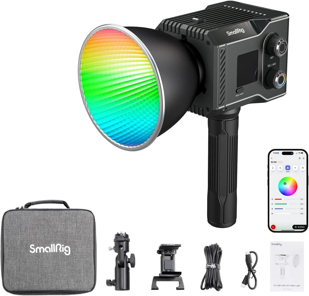 SmallRig RC 60C RGB LED Video Light, 3400mAh Battery 45min Runtime, APP Control, Potable Palm-Sized Continuous Output Lighting 2500-10000K, for Photography/Video/Studio, Powerbank Clamp Edition