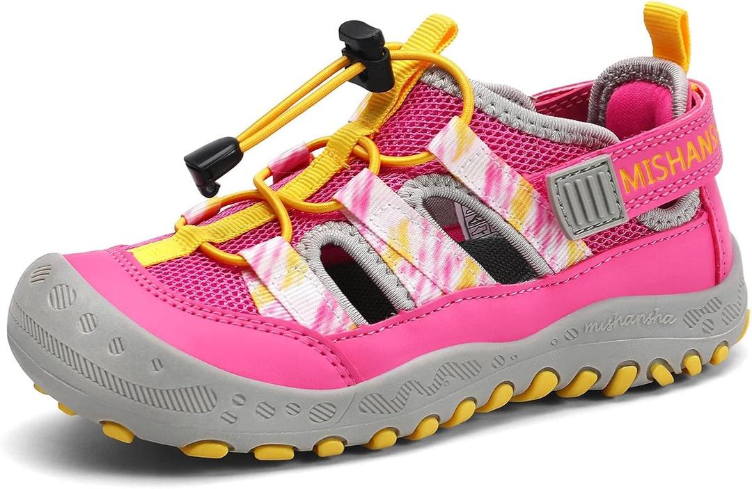 Mishansha Kids Outdoor Sport Sandals Closed Toe Adjustable Boys Girls Hiking Sandals Non-Slip Quick-Dry Water Sandal for Toddler Little Kid Big Kid 2.5 Big Kid, Rose Red