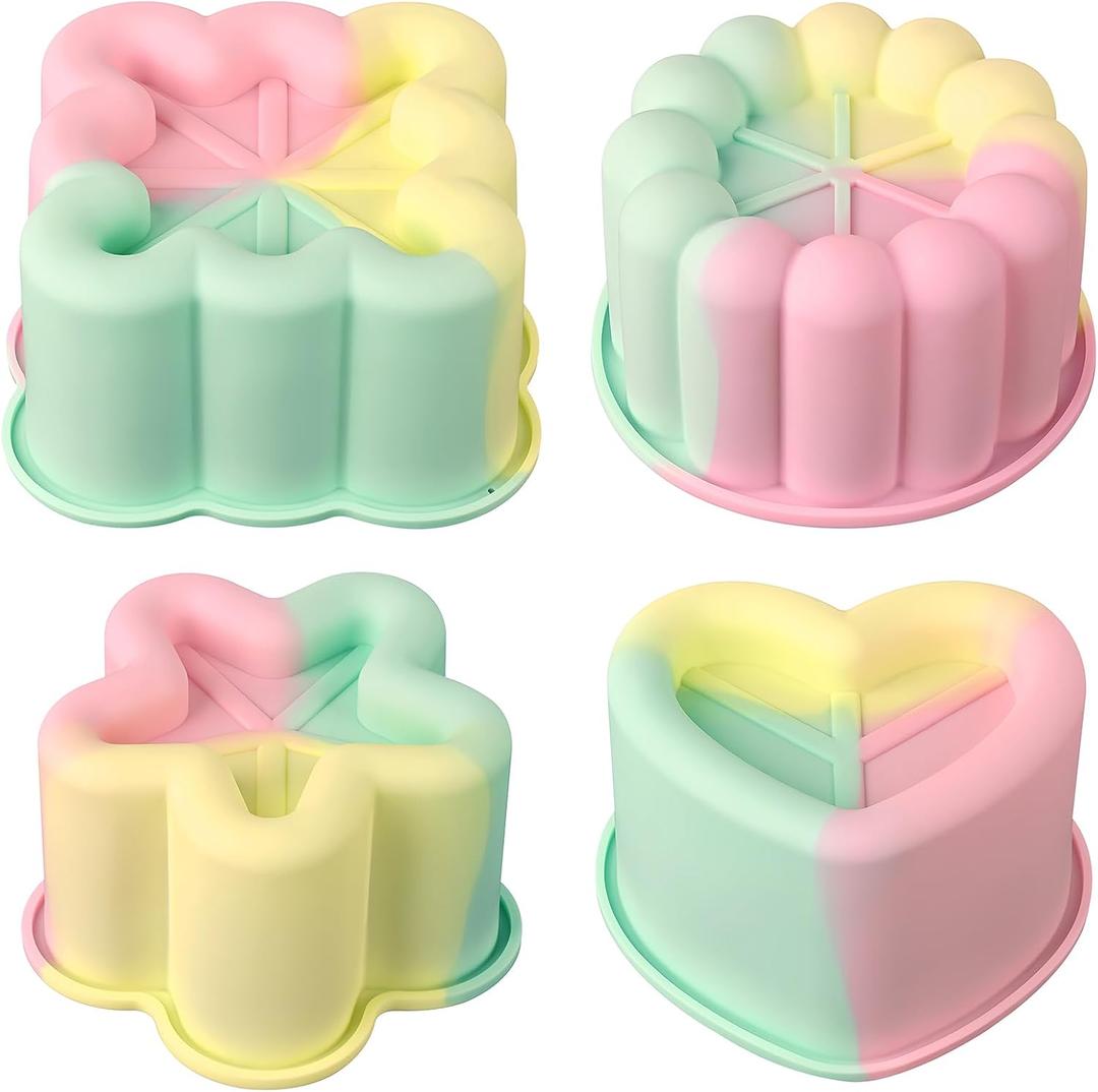 Actvty 4 Inch Silicone Cake Pans, Set of 4 Different Shapes Mini Cake Silicone Molds for Baking, Ice Cube, Jelly, Soap, BPA Free Non-Stick