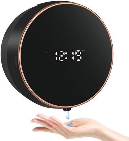 Automatic Soap Dispenser Liquid Bathroom: Wall Mount Rechargeable Touchless Adjustable Auto Smart Electric Plastic Black Soap Dispenser with Clock - Kitchen - Hand Dish Lotion Couple Kids