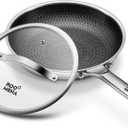Roomena Non Stick Frying Pans Hybrid Ceramic With Lid, 12 Inch Tri-Ply Stainless Steel Skillet, Non-Toxic, PFAS/PFOA/PTFE Free, Metal Utensil Safe, Dishwasher & Oven Safe,Induction Compatible