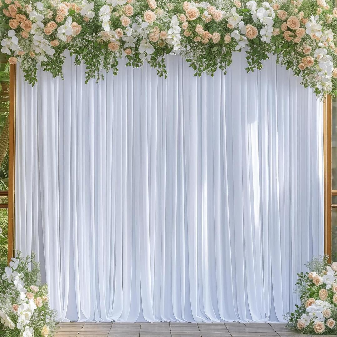 White Backdrop Curtains for Wedding, Wrinkle Free Polyester Photography Backdrop Drapes 8x10FT Photo Backdrop for Baby Shower Birthday Parties Stage Photoshoot Background Decorations 4x10ft,2 Panels