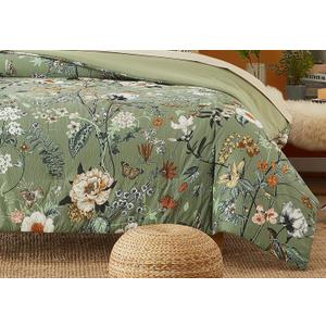 CASAAGUSTO Queen Comforter,  Green Butterfly Floral Comforter with Flowers Leaves Pattern, Soft Seersucker Design All Season Queen Size (90"X90")