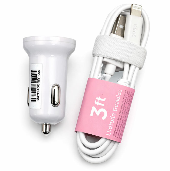 Lightning Cable 3ft + USB Car Charger – Fast Charging Adapter for iPhone