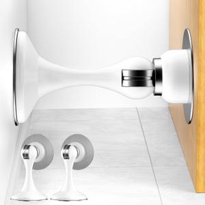 2 Pack Magnetic Door Stoppers, Stainless Steel Magnetic Door Stop, Wall & Floor Mounting No Drilling Door Stop with 3D Adhesive Tapes Keep Door Open, White