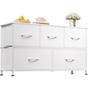 WLIVE Dresser for Bedroom with 5 Drawers, Wide Chest of Drawers, Fabric Dresser, Storage Organization Unit with Fabric Bins for Closet, Living Room, Hallway, White