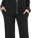 Aamikast Women's Pajama Sets Long Sleeve Button Down Sleepwear Nightwear Soft Pjs Lounge Sets, Black XXL