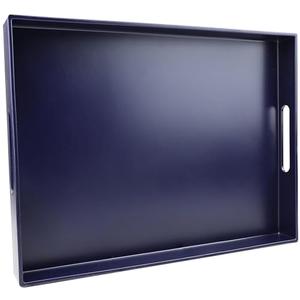 SforGUVA Navy Blue Serving Tray for Coffee Table, Rectangular Plastic Decorative Tray with Handles for Entertaining, Outdoor Patio, Living Room, Ottoman, Bathroom Counter, 11.8”*15.7”*1.6”