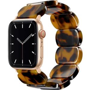 Newlibery Resin Stretchy Watch Bands Women Compatible with Apple Watch 38mm 40mm 41mm 42mm (S11/10) Tortoise Light Bracelet Beaded Elastic Strap for iWatch Series11/10/9/8/7/6/5/4/3/2/1/SE/Ultra (S)