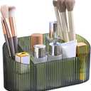 DASITON Large Capacity Makeup Brush Holder,5 Slot Makeup Brush Holder,Vintage striped Make Up Brush Holder,for Vanity Decor,Bathroom Countertops,Desk Storage Container,Cosmetic Display cases(Green)