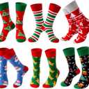 Fun Christmas Socks for Men - Funny Xmas Gifts for Men and Women Novelty Cozy Unisex Crew Cotton Sock Set (6-13, B-6 Pairs)
