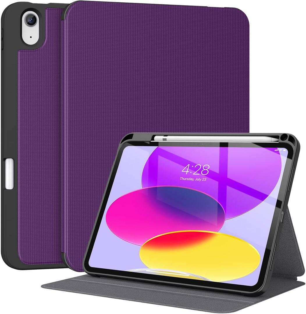 Supveco Case for iPad (A16) 11th Generation 11 inch (2025),iPad 10th Generation 10.9 inch (2022) with Pencil Holder-[Auto Wake/Sleep],Premium Folio Stand Case with Soft TPU Back Cover-Pure Violet