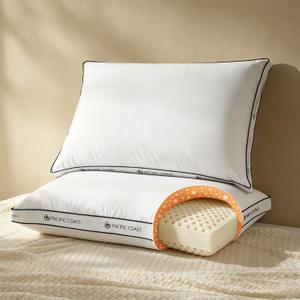 Pacific Coast Extra Firm Memory Foam Pillow for Side Sleepers, Sandwich Gusseted Bed Pillows for Plus-Size Sleeper, Removable & Washable Goose Down Fiber Cover, Standard 2 Pack