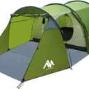 4 Person Tents for Camping, Ayamaya Tunnel Tent Camping with Vestibule 3-4 Person Waterproof, 2 Devided Rooms Bicycle Tent with Footprint for Bikepacking/Motorcycle Travel Hiking Mountaineering, 14ft x 6.6ft x 4.3ft
