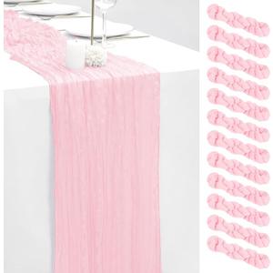 12 Pack Light Pink 20x120 Inch Cheesecloth Table Runner 10FT Boho Gauze Rustic Gauze Cheese Cloth Table Runners for Wedding Party Baby Shower Birthday Banquet Spring Decor