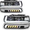 LED Headlights Assembly Headlamps Replacement for 1999-2002 Chevy Silverado 2000-2006 Suburban 00-06 Tahoe Sequential Turn Signal Hi/Low Beam DRL with Bulbs
