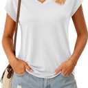 YUCOLEN Womens Cotton V Neck T Shirts Cap Short Sleeve Summer Tops 2025 Trendy Loose Casual Tank for Beach Vacation (Small)