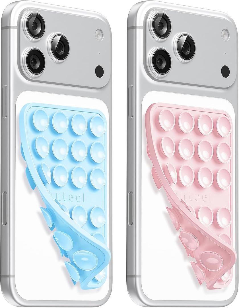 4 x Anteel Double-Sided Silicone Suction Phone Case Mount, Enhanced Suction Cup Power and Thickened Grip for Selfies and Videos, Durable, Hands-Free Non Slip Accessories, 2.36"x3.66" (LBL&LPK)