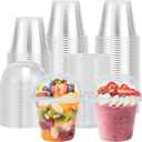 Lamosi 100 Pack 9 oz Clear Plastic Cups with Lids, Disposable Cups with No Hole Dome Lids, Ideal for Ice Cream, Cold Drinks, Fruit, Dessert, Yogurt Parfait