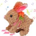 Hopearl Hopping Rabbit with LED Ears Carrot Backpack Interactive Plush Bunny Toy with Sounds Animated Walking Wiggle Light up Ears Twitch Nose Gift for Toddlers, Brown, 7''
